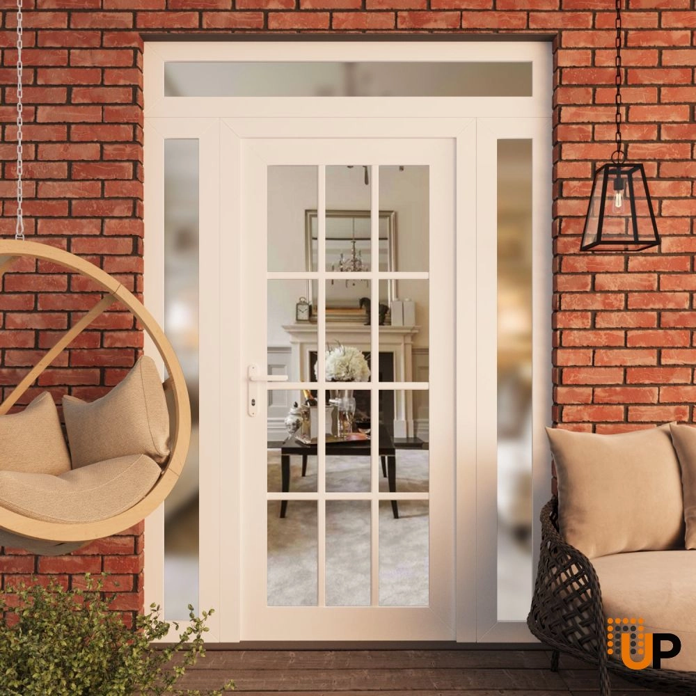 Single swing vinyl modern exterior door with clear glass | Manux 8355 White | 64 x 94 (16+36+16 x 80+14) photo#3