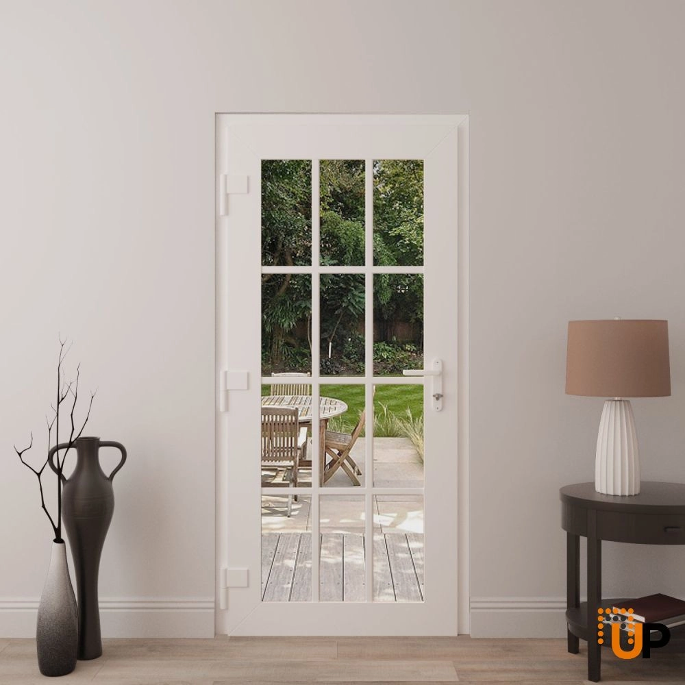 Single swing metal-plastic modern exterior door with clear glass | Manux 8355 White | 36 x 80 (36 x 80) photo#4