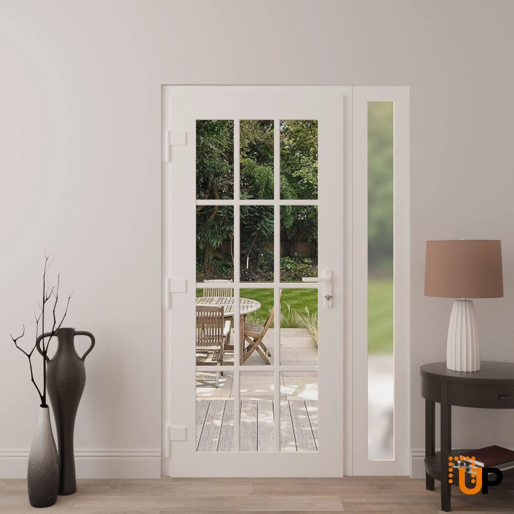Single swing vinyl modern exterior door with clear glass | Manux 8355 White | 48 x 80 (36+12 x 80) photo#4