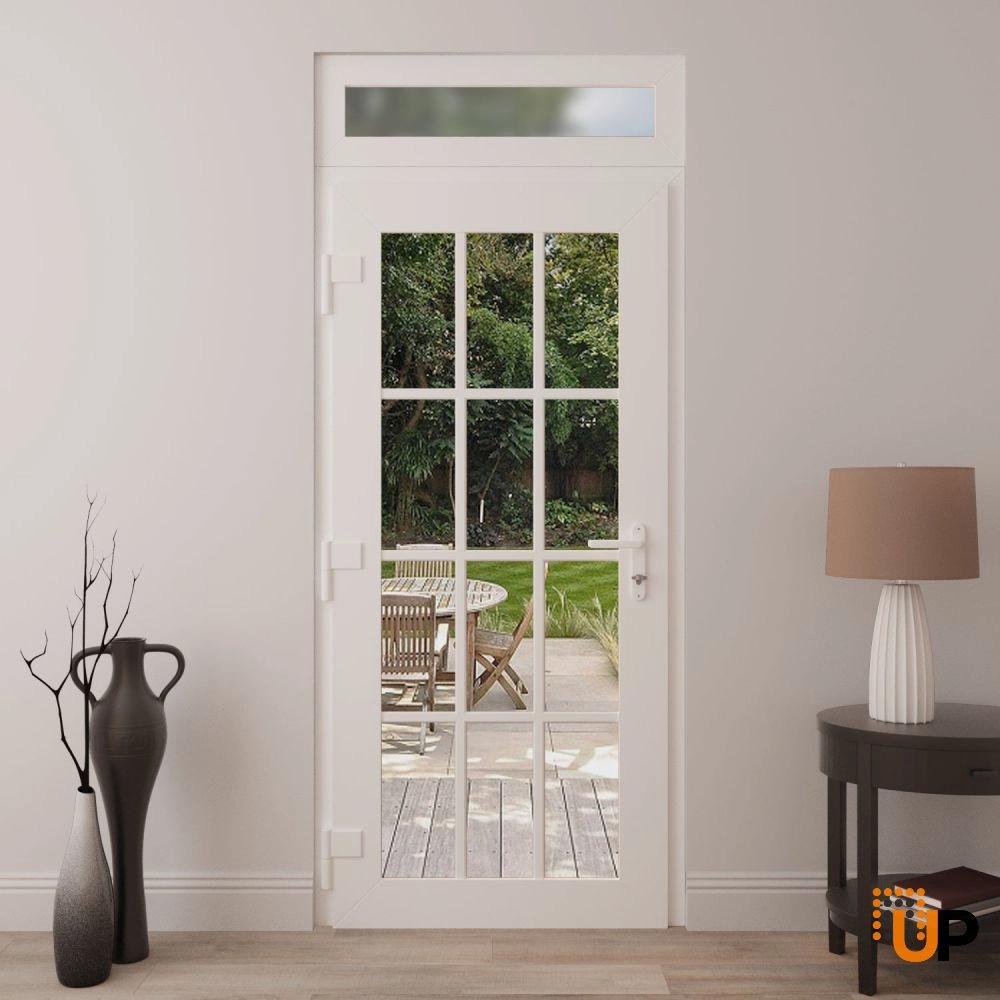 Single swing vinyl modern exterior door with clear glass | Manux 8355 White | 36 x 94 (36 x 80+14) photo#4