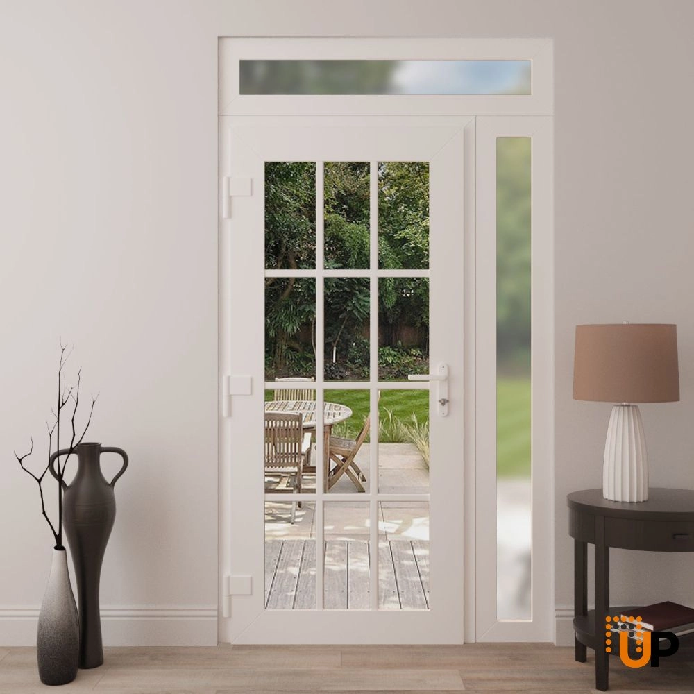 Single swing vinyl modern exterior door with clear glass | Manux 8355 White | 50 x 96 (36+14 x 80+16) photo#4