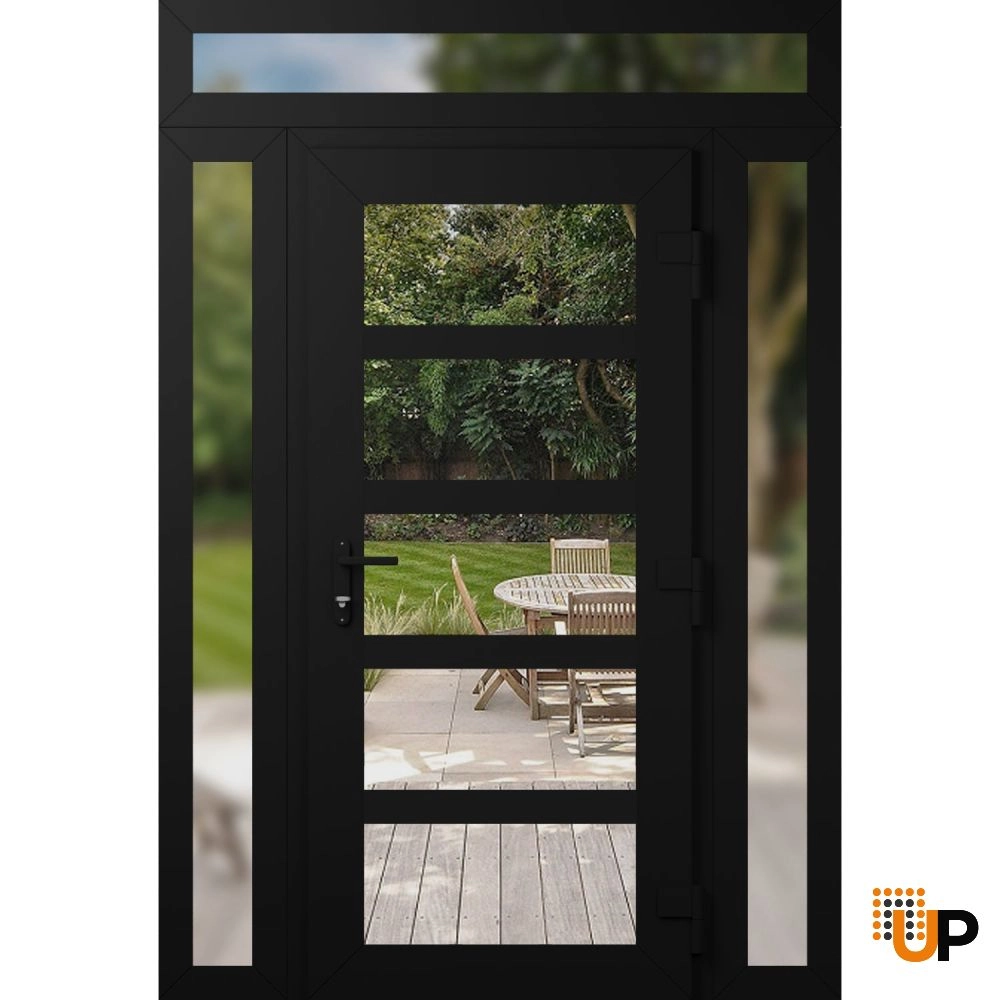 Manux 8522 exterior metal-plastic door 64x94 (14+36+14x80+14) black upvc Photo #2