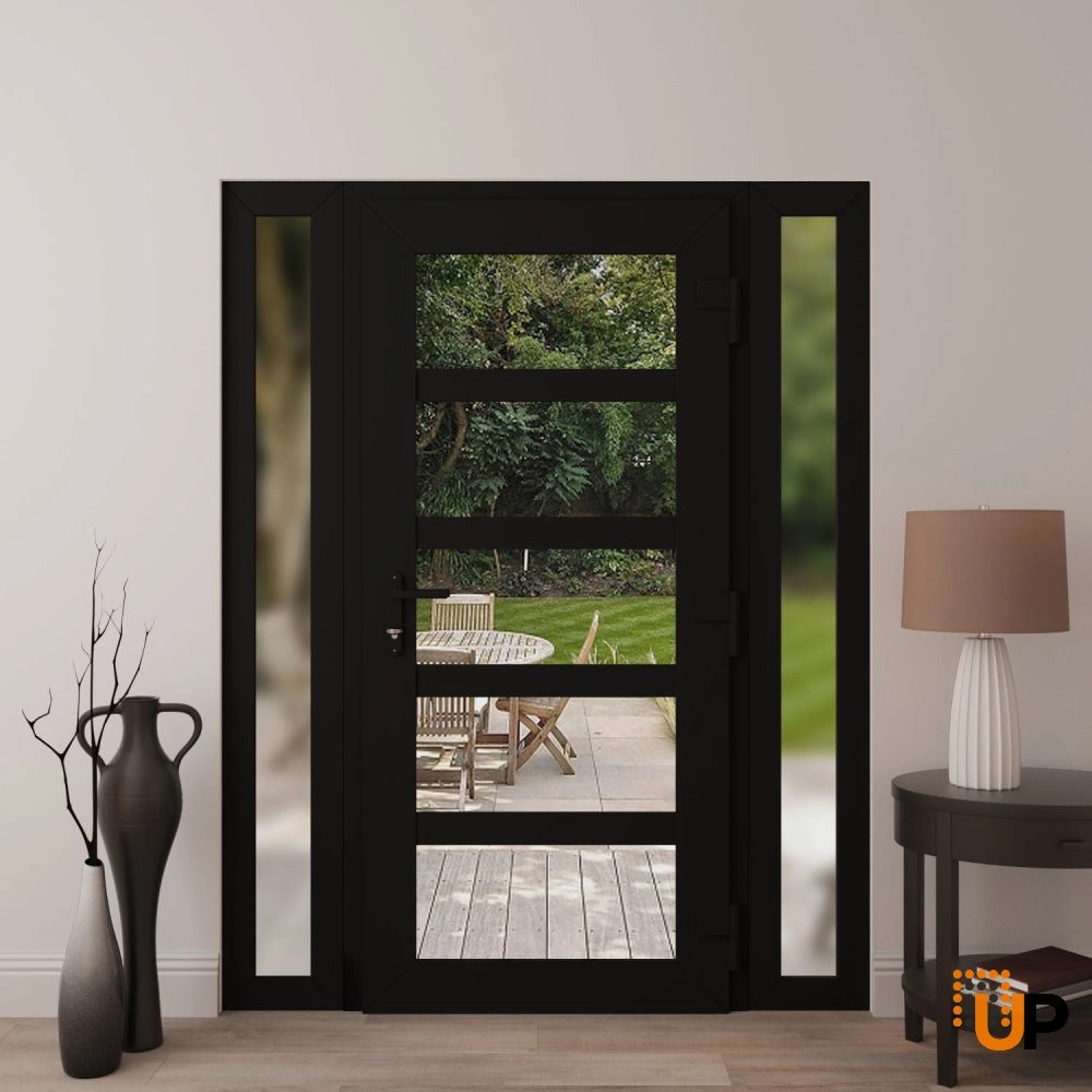 Manux 8522 exterior metal-plastic door 58x80 (14+30+14x80) black upvc Photo #4