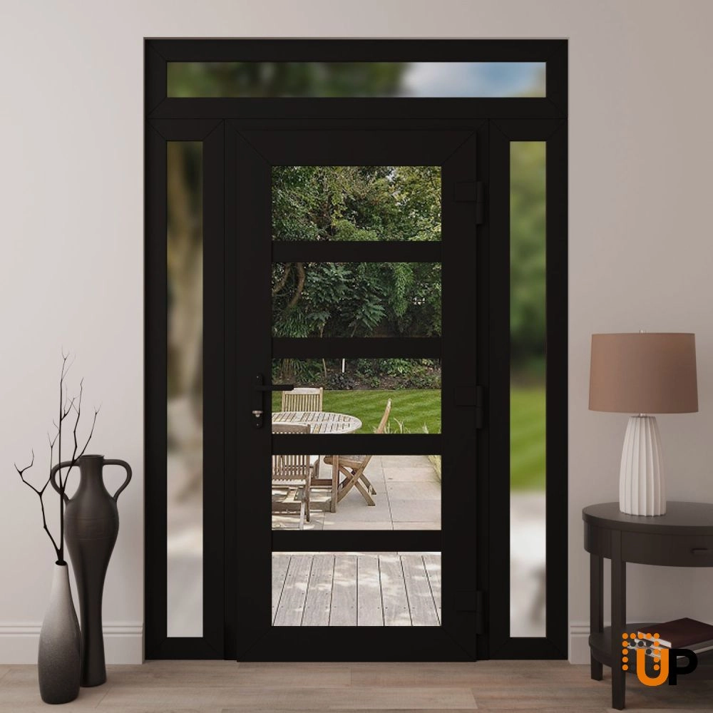 Manux 8522 exterior metal-plastic door 64x94 (14+36+14x80+14) black upvc Photo #4