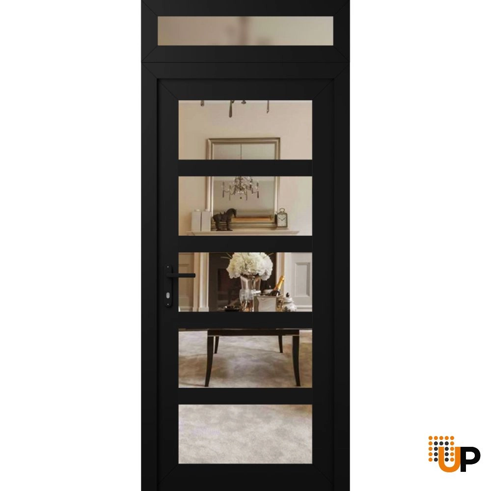 Manux 8522 exterior metal-plastic door 36x94 (36x80+14) black upvc Photo #1