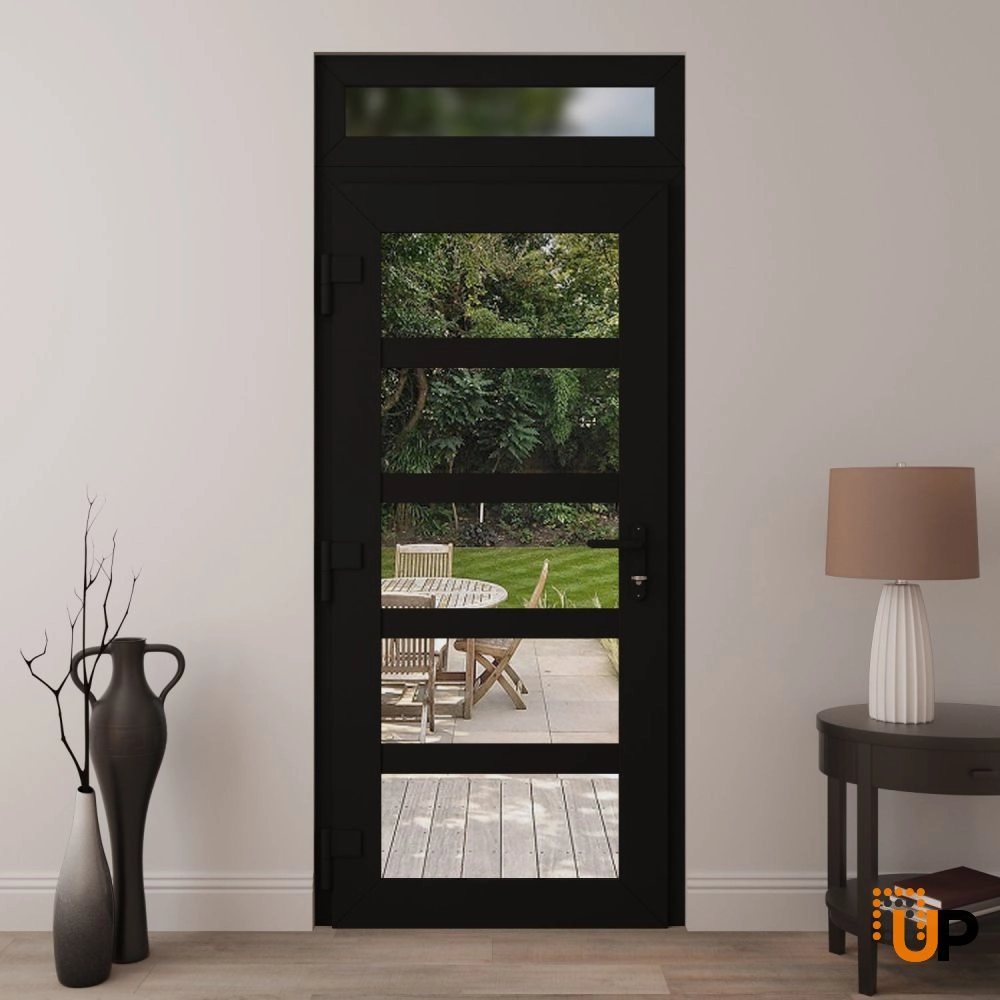 Manux 8522 exterior metal-plastic door 36x94 (36x80+14) black upvc Photo #4