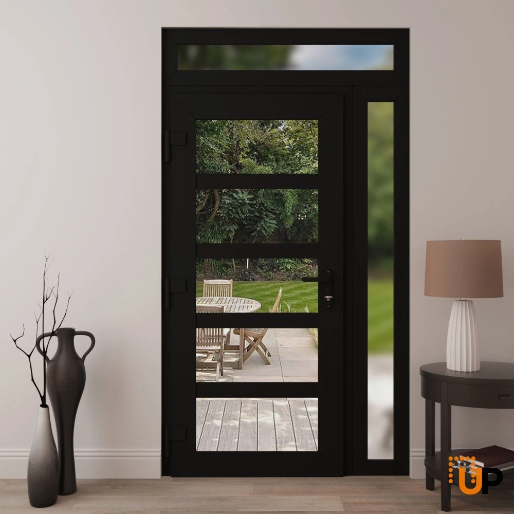 Manux 8522 exterior metal-plastic door 52x94 (36+16x80+14) black upvc Photo #4