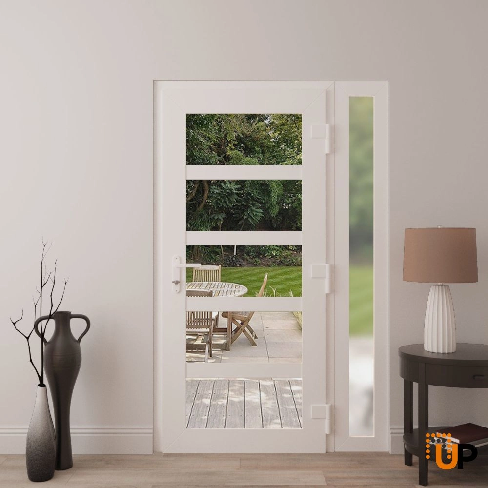 Manux 8522 exterior metal-plastic door 48x80 (36+12x80) white upvc Photo #4