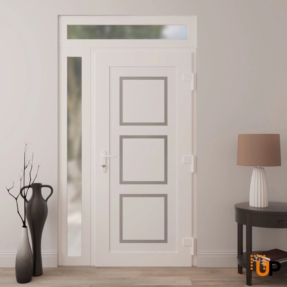 Single swing metal-plastic modern exterior door | Manux 8661 White | 48 x 94 photo#4