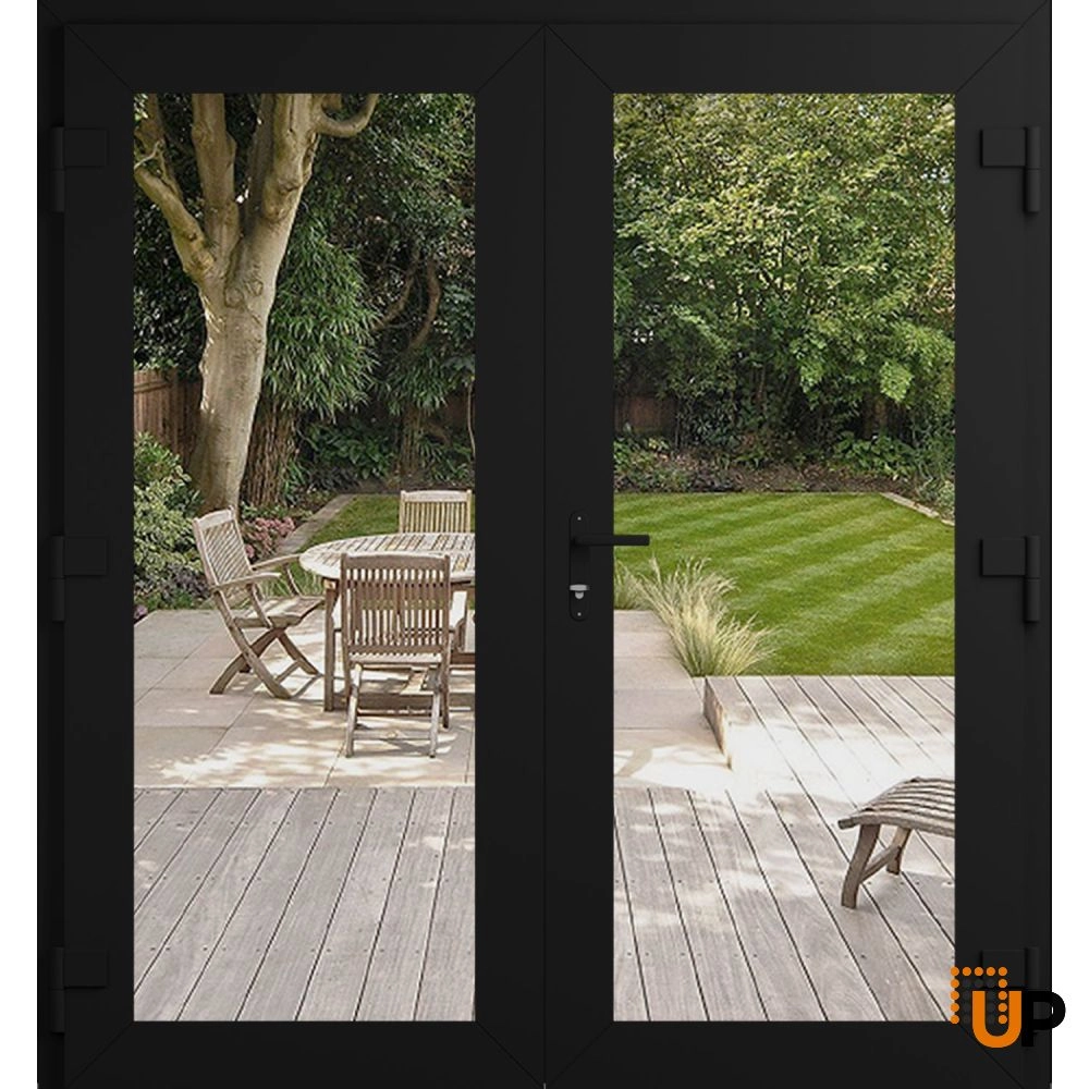 Double swing vinyl modern exterior door with clear glass | Manux 8666 Black Matte | 72 x 80 photo#2
