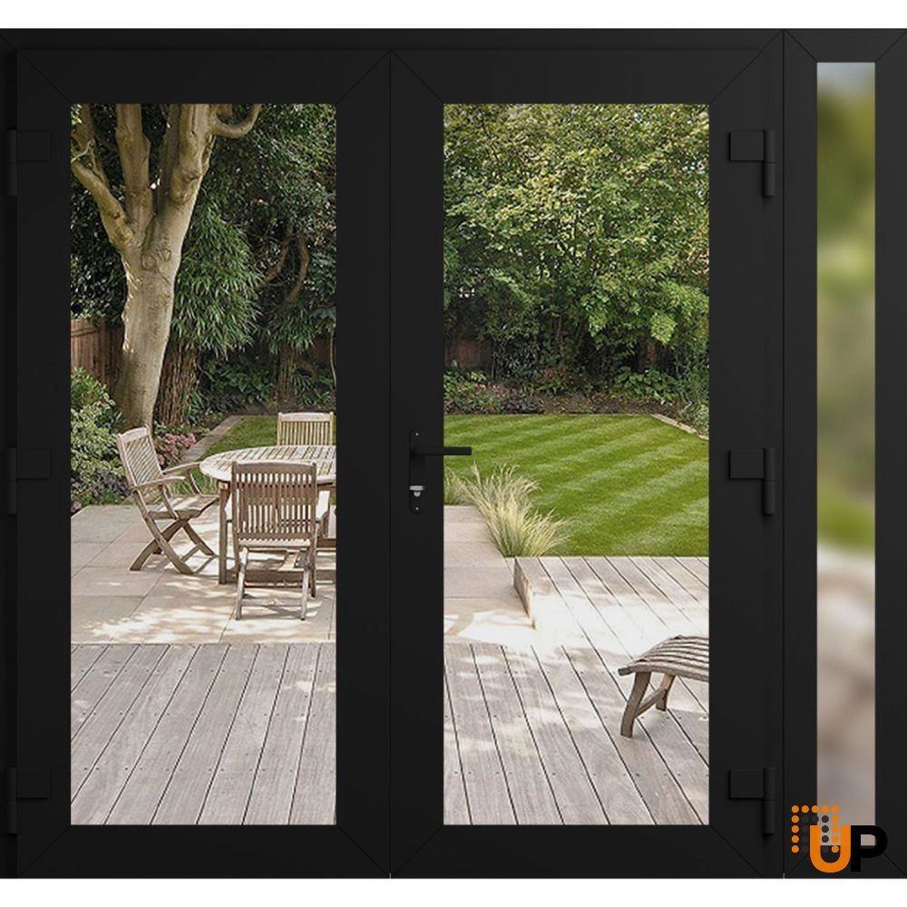 Double swing vinyl modern exterior door with clear glass | Manux 8666 Black Matte | 84 x 80 (72+12 x 80) photo#2