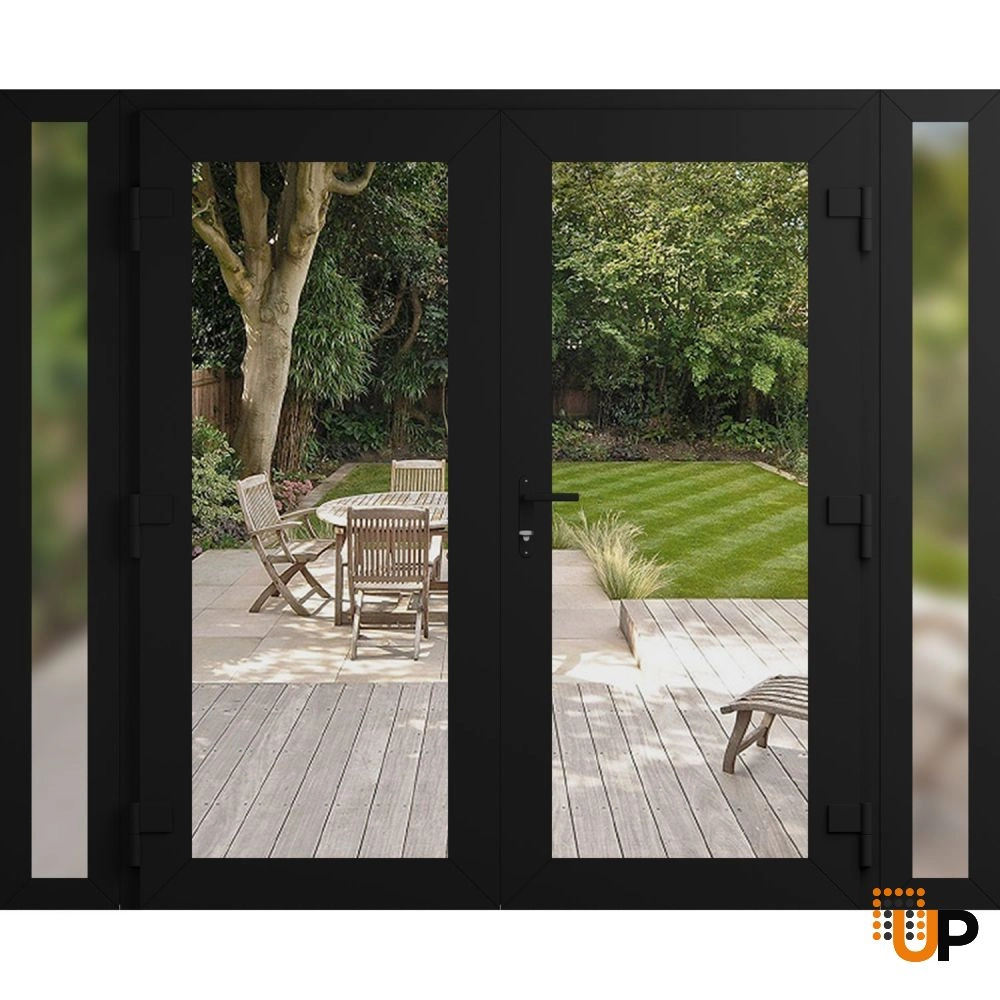 Double swing vinyl modern exterior door with clear glass | Manux 8666 Black Matte | 100 x 80 (14+72+14 x 80) photo#2