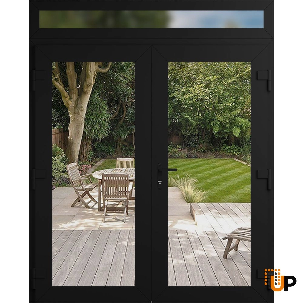 Double swing vinyl modern exterior door with clear glass | Manux 8666 Black Matte | 72 x 94 (72 x 80+14) photo#2