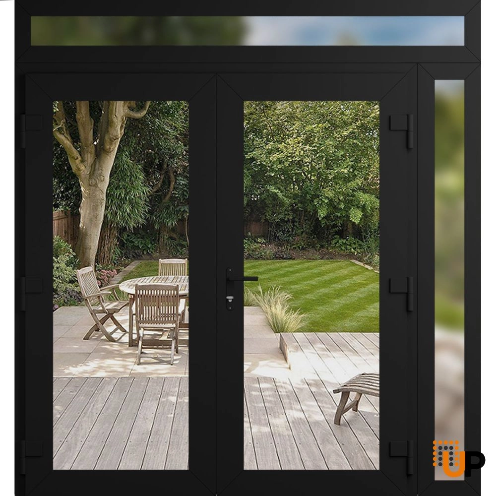 Double swing vinyl modern exterior door with clear glass | Manux 8666 Black Matte | 84 x 92 (72+12 x 80+12) photo#2