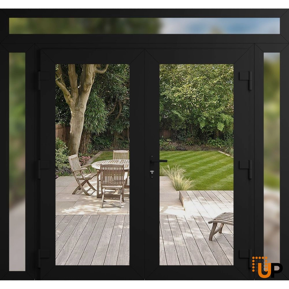 Double swing vinyl modern exterior door with clear glass | Manux 8666 Black Matte | 104 x 94 (16+72+16 x 80+14) photo#2
