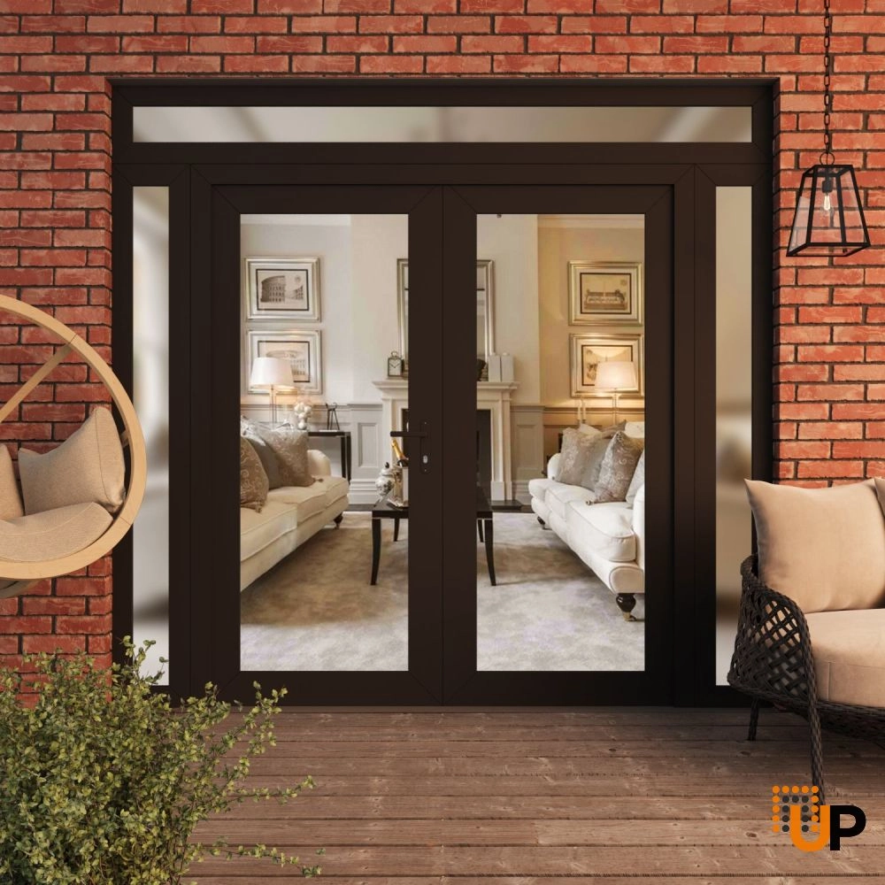 Double swing vinyl modern exterior door with clear glass | Manux 8666 Black Matte | 104 x 94 (16+72+16 x 80+14) photo#3