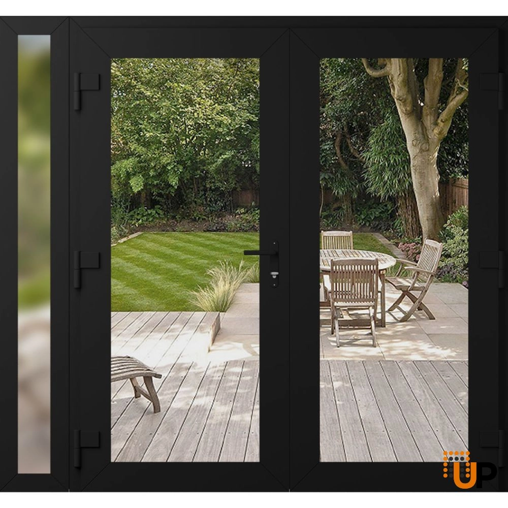 Double swing vinyl modern exterior door with clear glass | Manux 8666 Black Matte | 86 x 80 (72+14 x 80) photo#2