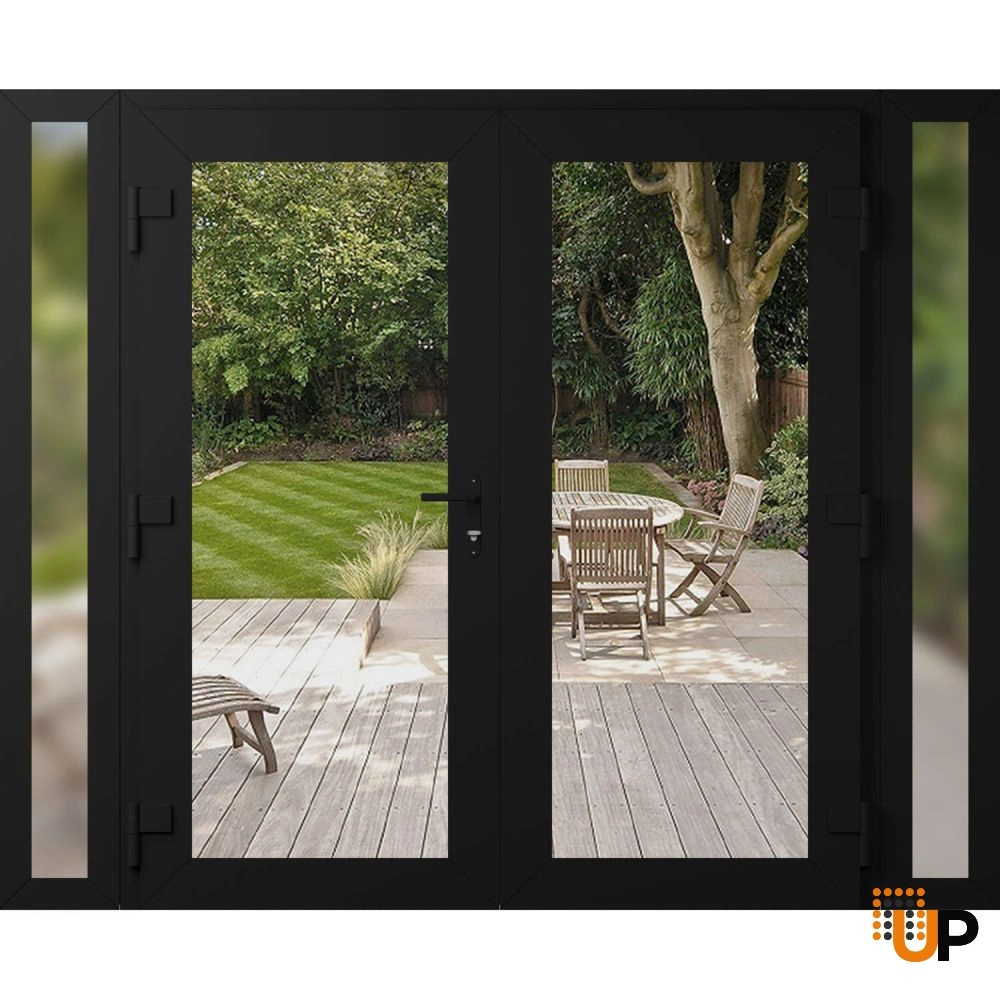 Double swing vinyl modern exterior door with clear glass | Manux 8666 Black Matte | 100 x 80 (14+72+14 x 80) photo#2