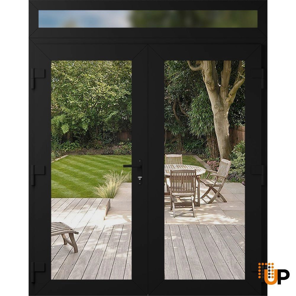 Double swing vinyl modern exterior door with clear glass | Manux 8666 Black Matte | 72 x 94 (72 x 80+14) photo#2
