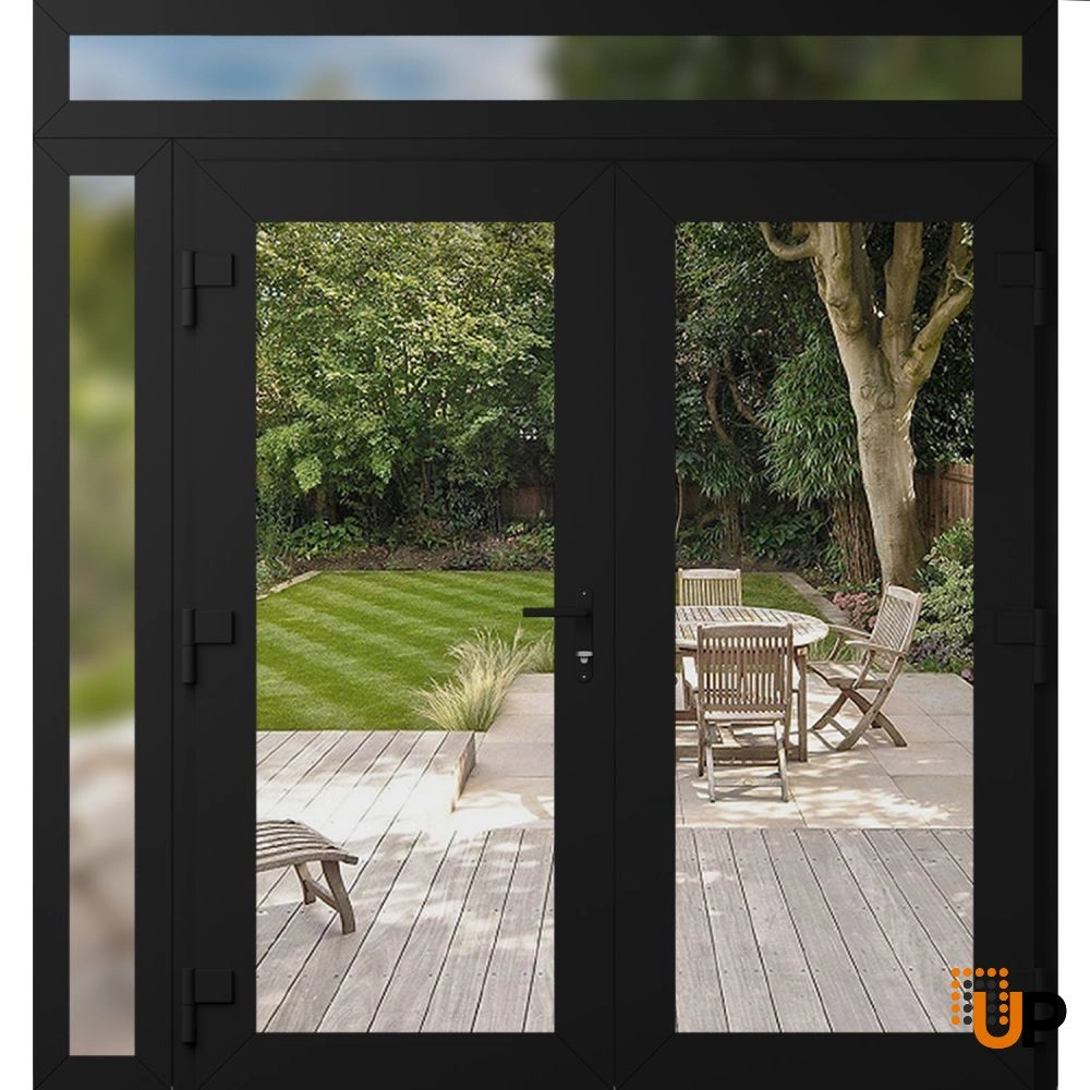 Double swing vinyl modern exterior door with clear glass | Manux 8666 Black Matte | 86 x 94 (72+14 x 80+14) photo#2