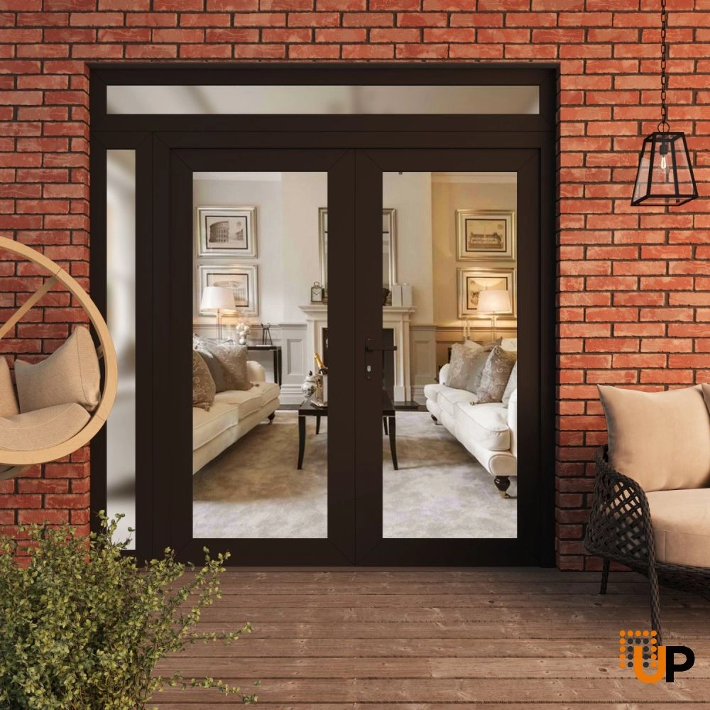 Double swing vinyl modern exterior door with clear glass | Manux 8666 Black Matte | 86 x 94 (72+14 x 80+14) photo#3