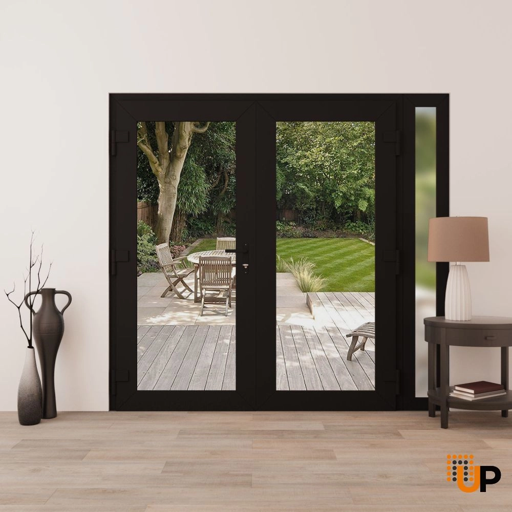 Double swing vinyl modern exterior door with clear glass | Manux 8666 Black Matte | 86 x 80 (72+14 x 80) photo#4