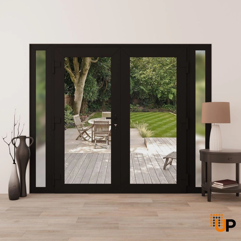 Double swing vinyl modern exterior door with clear glass | Manux 8666 Black Matte | 100 x 80 (14+72+14 x 80) photo#4