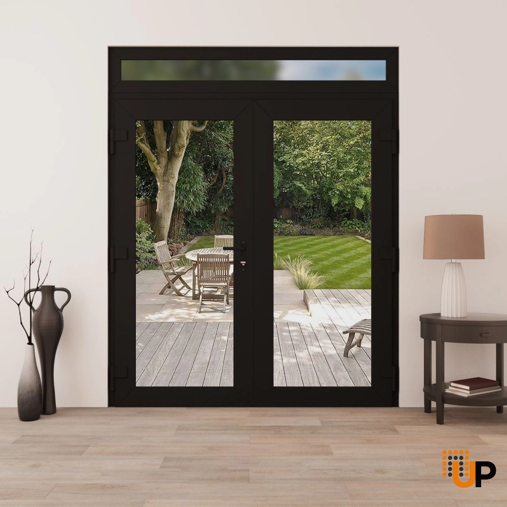 Double swing vinyl modern exterior door with clear glass | Manux 8666 Black Matte | 72 x 94 (72 x 80+14) photo#4