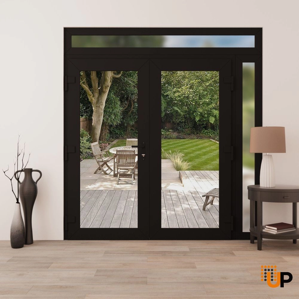 Double swing vinyl modern exterior door with clear glass | Manux 8666 Black Matte | 86 x 94 (72+14 x 80+14) photo#4