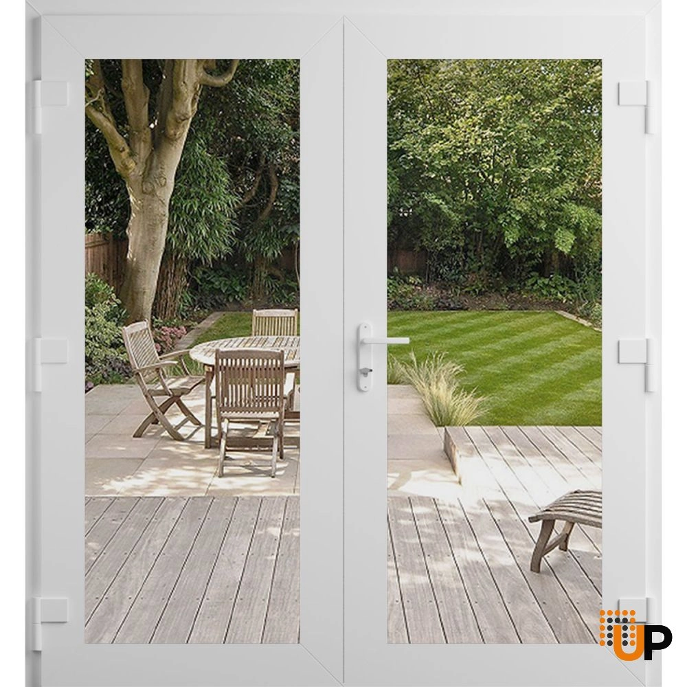 Double swing vinyl modern exterior door with clear glass | Manux 8666 White | 72 x 80 photo#2