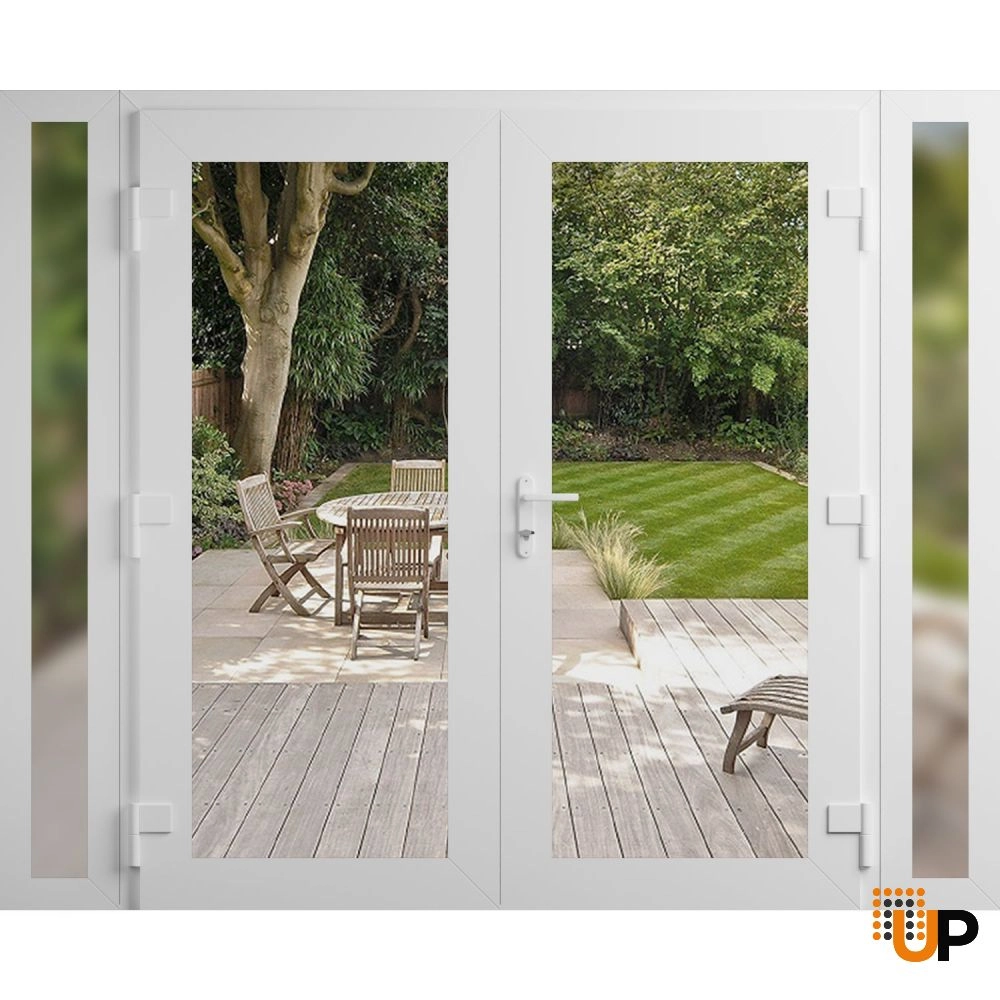Double swing vinyl modern exterior door with clear glass | Manux 8666 White | 100 x 80 (14+72+14 x 80) photo#2