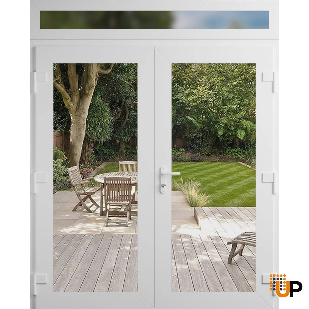 Double swing vinyl modern exterior door with clear glass | Manux 8666 White | 72 x 96 (72 x 80+16) photo#2