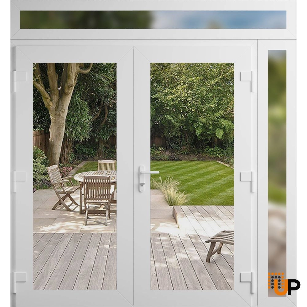 Double swing vinyl modern exterior door with clear glass | Manux 8666 White | 84 x 92 (72+12 x 80+12) photo#2