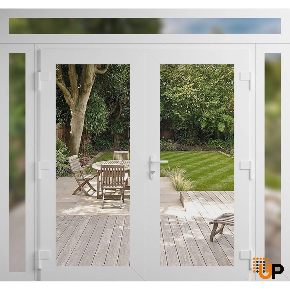 Double swing vinyl modern exterior door with clear glass | Manux 8666 White | 100 x 92 (14+72+14 x 80+12) photo#2