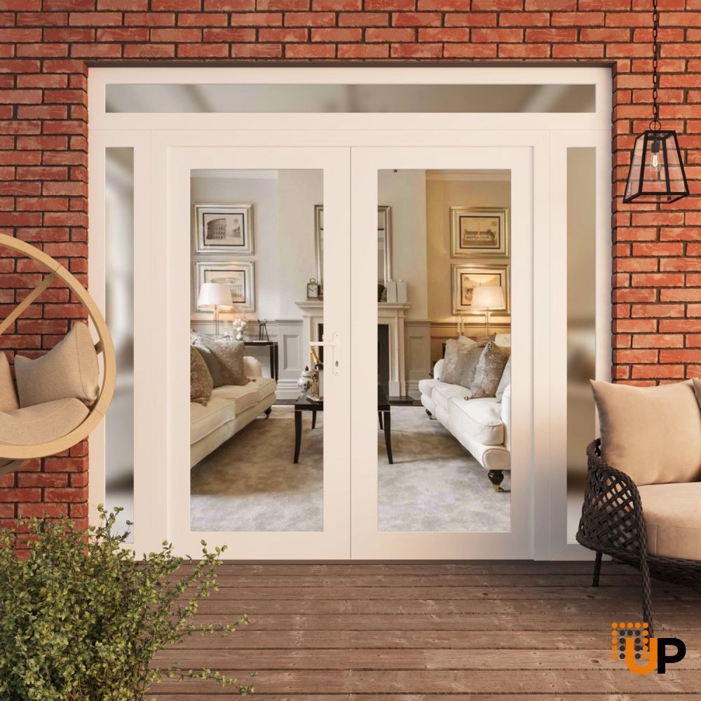 Double swing vinyl modern exterior door with clear glass | Manux 8666 White | 100 x 92 (14+72+14 x 80+12) photo#3