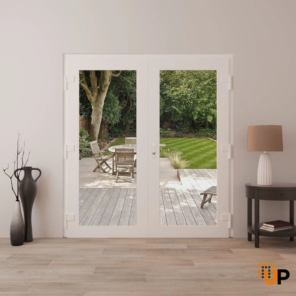 Double swing vinyl modern exterior door with clear glass | Manux 8666 White | 72 x 80 photo#4