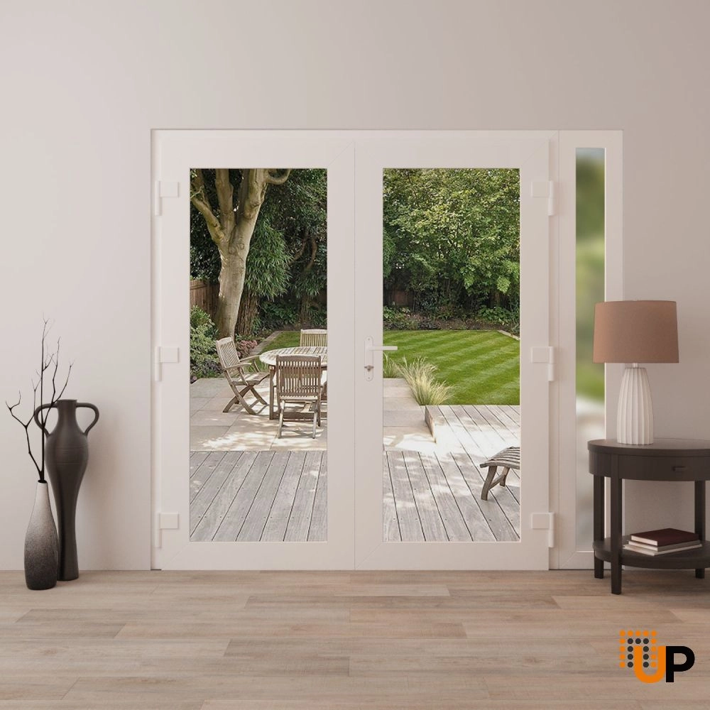 Double swing vinyl modern exterior door with clear glass | Manux 8666 White | 84 x 80 (72+12 x 80) photo#4