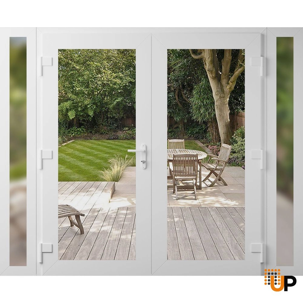 Double swing vinyl modern exterior door with clear glass | Manux 8666 White | 100 x 80 (14+72+14 x 80) photo#2