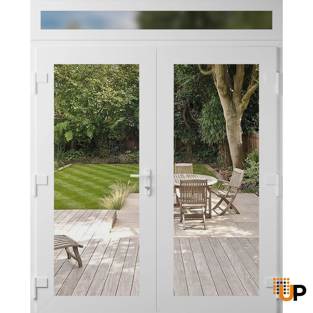 Double swing vinyl modern exterior door with clear glass | Manux 8666 White | 72 x 94 (72 x 80+14) photo#2