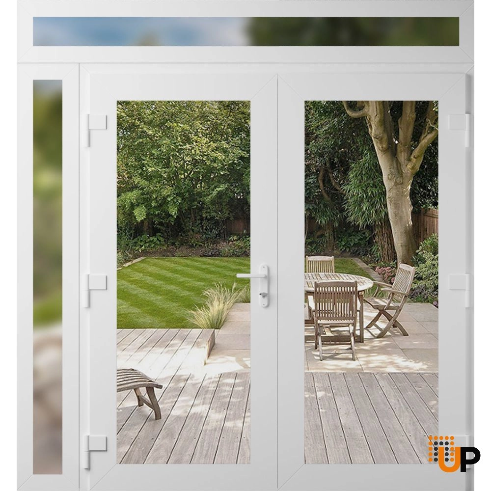 Double swing vinyl modern exterior door with clear glass | Manux 8666 White | 88 x 92 (72+16 x 80+12) photo#2