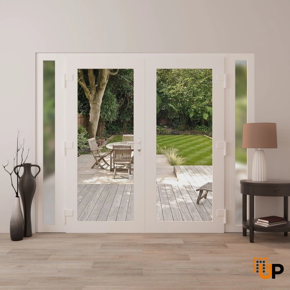 Double swing vinyl modern exterior door with clear glass | Manux 8666 White | 100 x 80 (14+72+14 x 80) photo#4