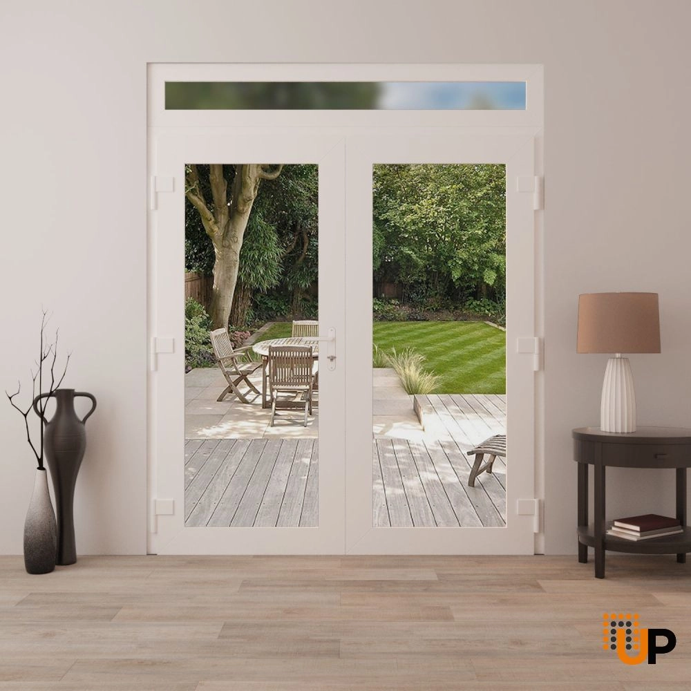 Double swing vinyl modern exterior door with clear glass | Manux 8666 White | 72 x 94 (72 x 80+14) photo#4