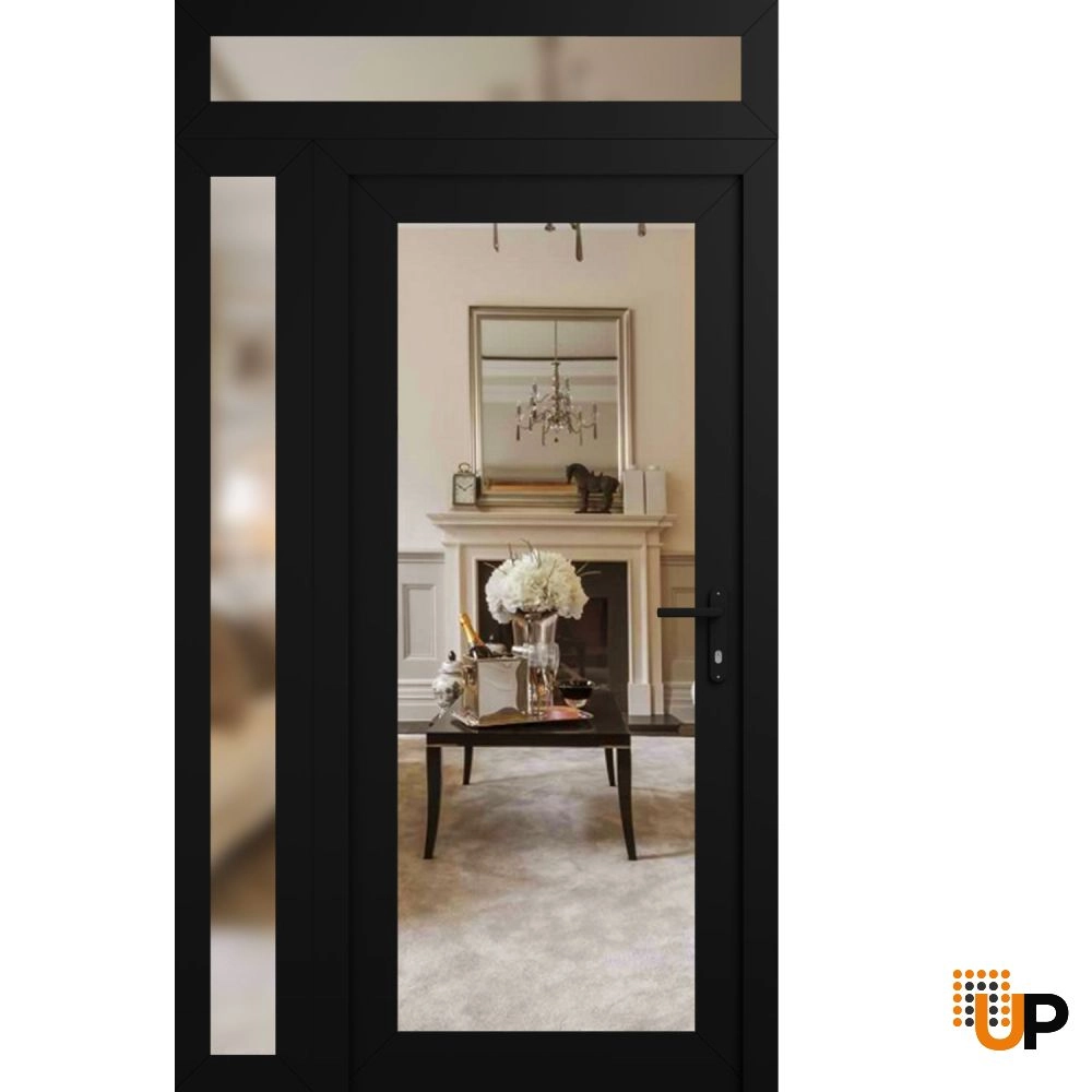 Single swing vinyl modern exterior door with clear glass | Manux 8666 Black Matte | 50 x 94 (36+14 x 80+14) photo#1