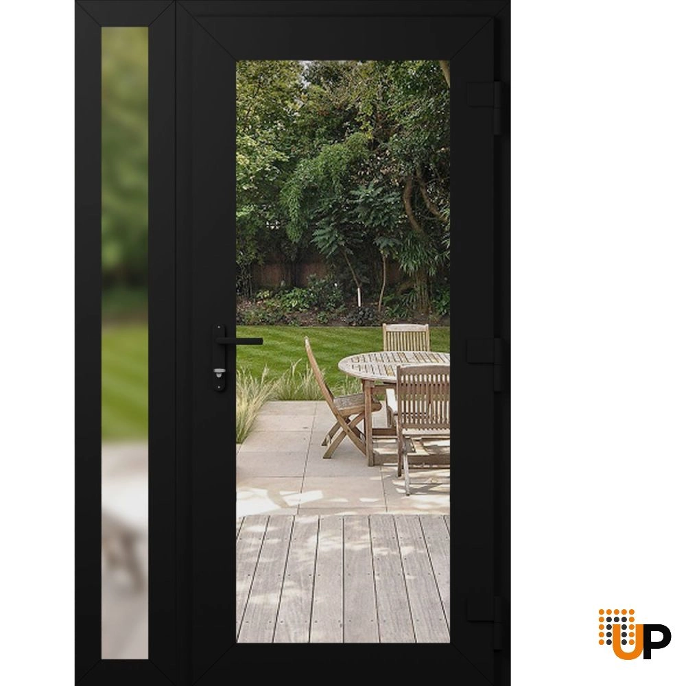 Single swing vinyl modern exterior door with clear glass | Manux 8666 Black Matte | 48 x 80 (36+12 x 80) photo#2