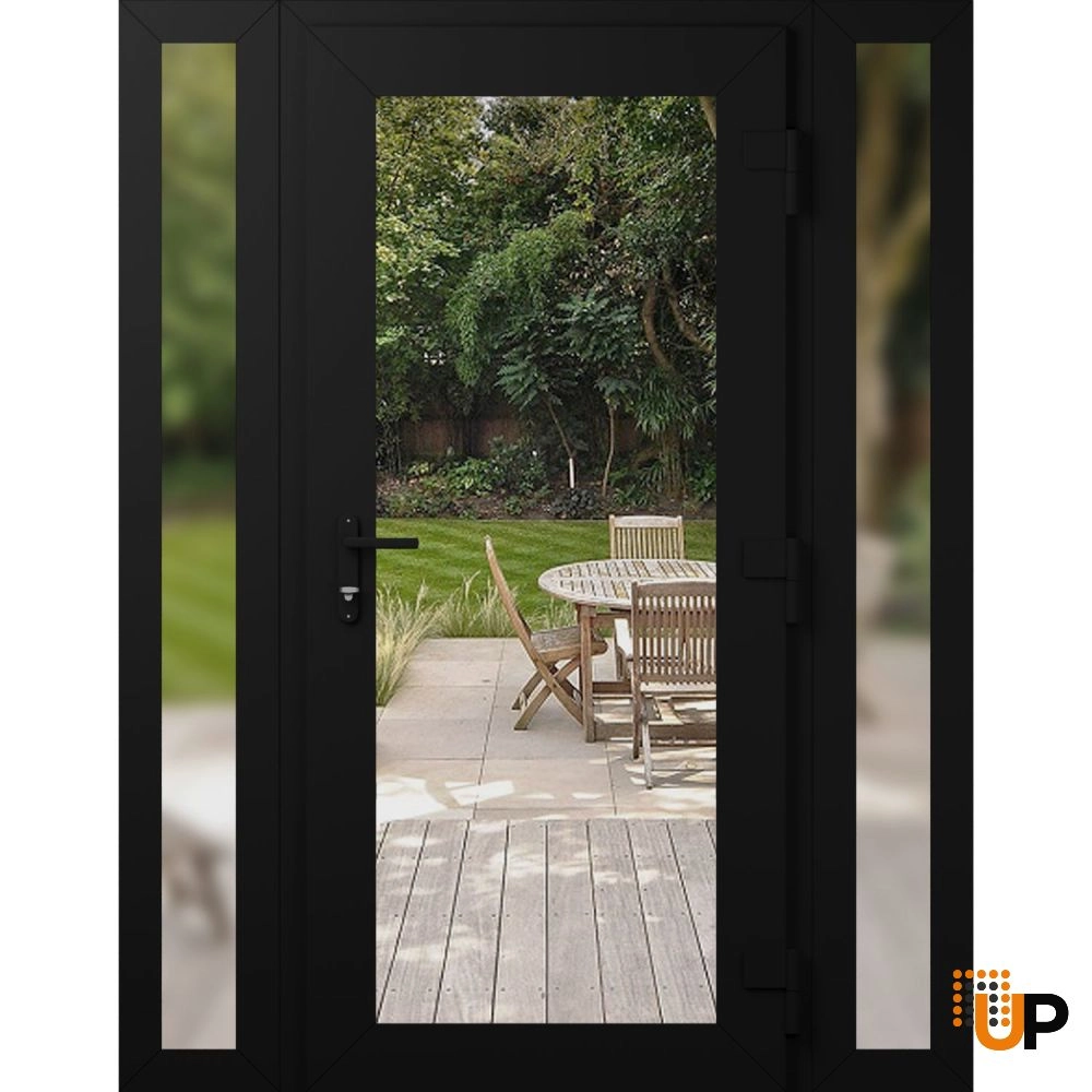 Single swing vinyl modern exterior door with clear glass | Manux 8666 Black Matte | 54 x 80 (12+30+12 x 80) photo#2