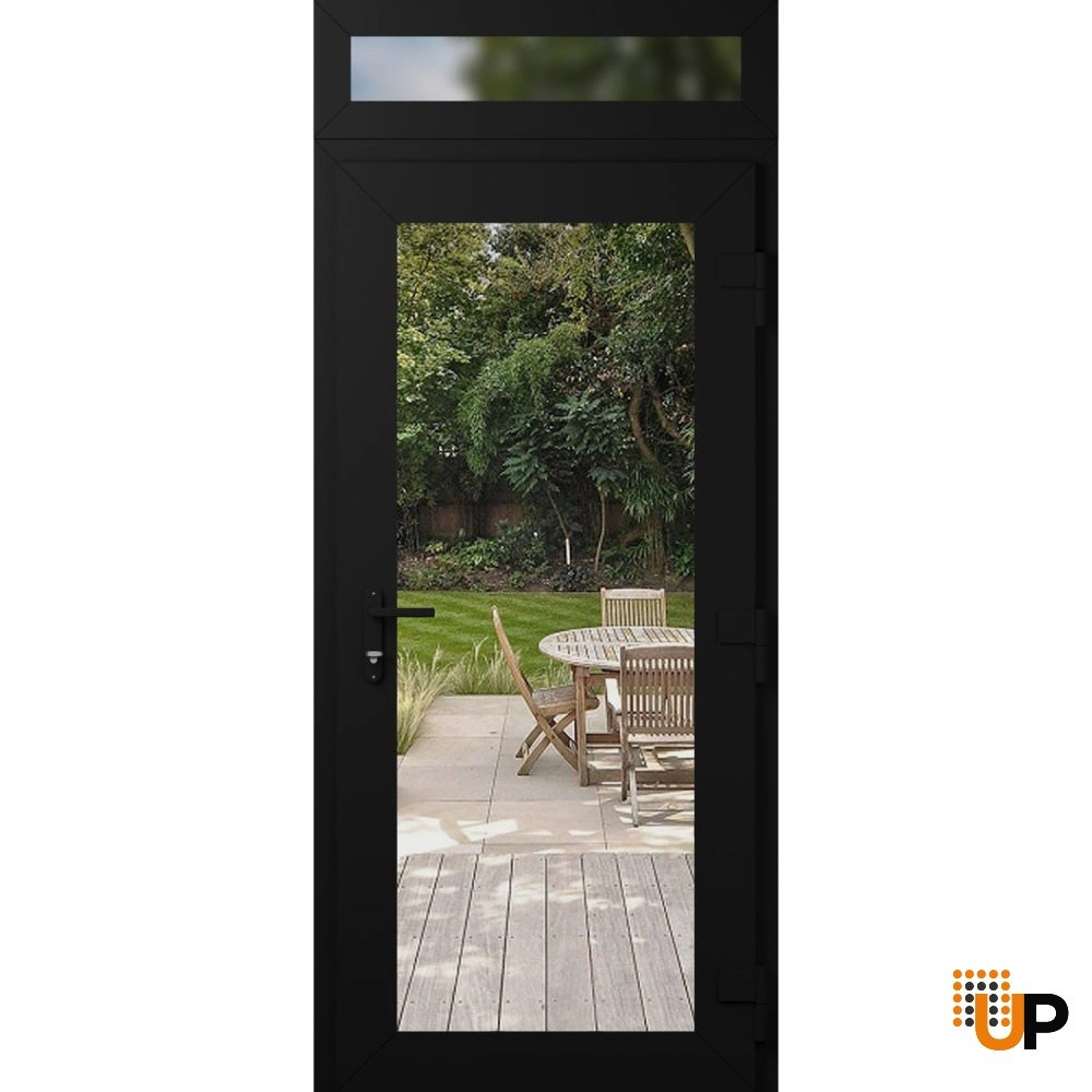 Single swing vinyl modern exterior door with clear glass | Manux 8666 Black Matte | 36 x 92 (36 x 80+12) photo#2