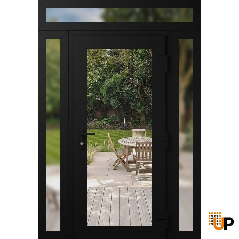 Single swing vinyl modern exterior door with clear glass | Manux 8666 Black Matte | 54 x 92 (12+30+12 x 80+12) photo#2