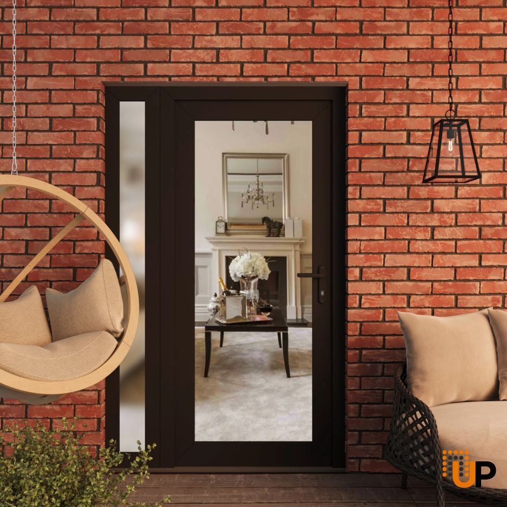 Single swing vinyl modern exterior door with clear glass | Manux 8666 Black Matte | 48 x 80 (36+12 x 80) photo#3