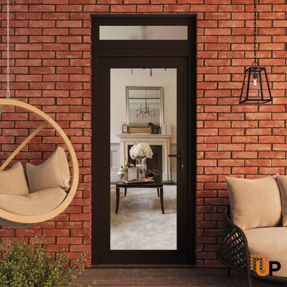 Single swing vinyl modern exterior door with clear glass | Manux 8666 Black Matte | 36 x 92 (36 x 80+12) photo#3