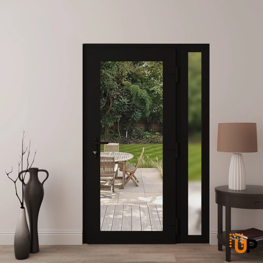 Single swing vinyl modern exterior door with clear glass | Manux 8666 Black Matte | 48 x 80 (36+12 x 80) photo#4